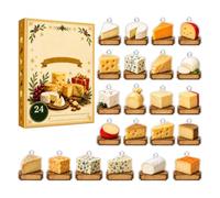 24 Days Cheese Christmas Advent Calendar Acrylic Hanging Ornaments | 24 Days Countdown, 24 Unique Cheese Designs, Acrylic With Gold Strings, Double-Sided Print, For Christmas Tree