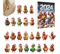 24 Days Chicken Christmas Advent - 24 Days of Countdown Calendar Chick Ornaments - 2D Acrylic Flat Chicken Charm for Christmas Tree Window Car Rearview Mirror Wall Vacation Decor