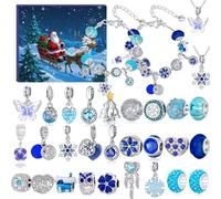24 Days Christmas Advent Calendar 2025, Charm Bracelet Making Kit, Blue Charm Beads, Countdown Calendar DIY Jewelry Making Kit for Adults Women Teens Girls Kids Xmas Holiday Birthday Gifts