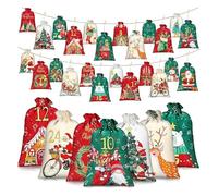 24 Days Christmas Advent Calendar Bags - Reusable DIY Christmas Countdown Calendar with 24 Clips & 10m Hemp Rope for Holiday Decorations and Gift Giving (12 Large & 12 Small Bags)