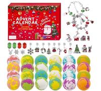 24 Days Christmas, Bath Salt Ball Gift, Kids Bath B-omb Calendar, Includes Festive Bracelet, Colorful & Fun Packaging, 37.6x25.75cm, for Bathroom Playtime Home Girl Festival Indoor Boy