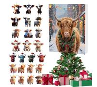 24 Days | Countdown Decorations 2D Acrylic Ornaments Cow | Animal Charms for Christmas Tree Mirror Car Window Wall Door Party