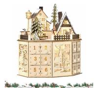 24 Days Empty Advent Calendar to Fill Yourself, Wooden Castle Advent Calendar, Wooden Advent Calendars with Drawers, Advent Calendars Woodens, with LED Lighted & Christmas Music (A)