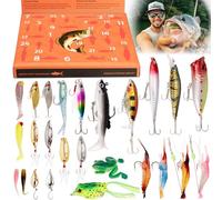 24 Days Fishing Lure Advent Calendar 2025 for Men & Teen Boys, 24 Unique Artificial Baits for Fresh/Saltwater | Christmas Countdown Gift for Anglers (Crankbaits, Poppers, Minnows, Jigs, Frog Lures)