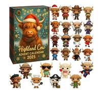 24 Days Highland Cow Advent Calendar 2025, 2D/3D Highland Cow Ornaments Advent Calendar, with 24 Different Mini Highland Cow Ornaments, Cute Holiday Decor Gift (Acrylic 2D)