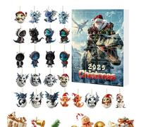24 Days of Christmas Advent - Rearview Mirror 2D Acrylic Dragon Baby Ornaments 24 Days Advent - Countdown Calendar 2025, Animal Charm Pendants for Window Car Rearview Mirror Wall Door Christmas Tree D