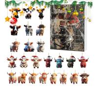 24 Days Of Christmas Vacations Acrylic Pendant 2025 Countdown Calendar Highland Cow Create Cheerful Ambiance For Window Car Rearview Mirror Wall Door Christmas Tree Decor