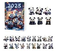 24 Days Panda Christmas Calendar Advent - 24 Days Cute Panda Ornaments Countdown Calendar 2025,2D Acrylic Animal Charm for Kids Adults Party Favor Christmas Tree Car Rearview Mirror Seasonal Decor
