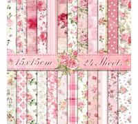 24 Designs Pink Rose Pattern Paper Pack 24 Sheets Pink Rose Scrapbook Paper 12x12 in Flowers Double Sided Decorative Paper for Journaling, Card Making, DIY