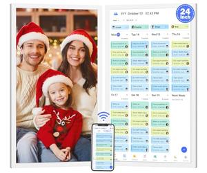 24" Digital Calendar Picture-Frame for-Wall-Planner - Touchcreen Interactive Electronic Calendar Display, Chore Chart, Star Reward, Sync Google iCloud Outlook Via APP, Wall Mount, Gifts for Mom Dad