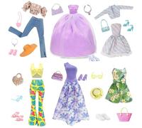 24 Doll Clothes Set 1 Purple Couture Evening Dress 1 Check Dress Set 1 Floral Casual Set 1 Purple Floral Dress 2 Hawaiian Party Suit for 11.5 Inch Dolls Girls Gift