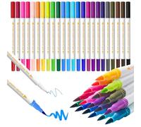 24 Dual Tip Colouring Pens,Felt Fine & Brush Tip Pens for Adults,Art Coloured Markers Pens for Drawing Colouring Books Calligraphy Painting Sketching (White Barrel-24 Colors)
