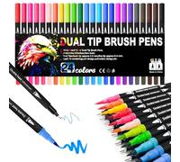 24 Dual Tip Colouring Pens,Felt Fine & Brush Tip Pens for Adults,Art Coloured Markers Pens for Drawing Colouring Books Calligraphy Painting Sketching
