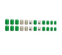 24 Durable ABS Short Fake Claws Light Green Faux French Pattern Long Lasting Friendly Fake