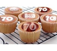 24 edible 70th Birthday party rose gold cake decorations style Iced Icing CupCake Toppers