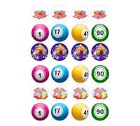 24 edible Bingo party decorations Iced Cake Toppers Icing Cupcake Topper Fairy Cake Bun Frosting Round