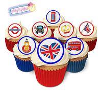 24 Edible Pre-Cut Wafer Round Cake Toppers: London Town