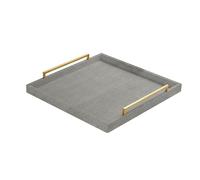 24" Extra Large Grey Shagreen Ottoman Tray Functional Square Serving Tray Stylish Decorative Tray for Modern Home Living Room (Grey-Gold Handle, 24")
