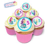 24 Fabulous Pre-Cut Edible Wafer Cake Toppers: Mermaid 5th Birthday