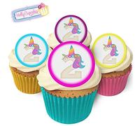 24 Fabulous Pre-Cut Edible Wafer Cake Toppers: Unicorn Birthday Number 2