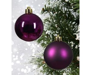24 fig purple christmas baubles - round xmas decorations - christmas tree hanging ornament - 6cm 60mm baubles - matt & gloss finish - tree wreath garland decorations.