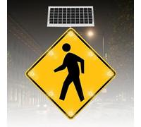 24" Flash Pedestrian Crossing Sign - Solar Powered Quadrilateral High Strength Aluminum, Waterproof Fade Resistant LED Stop Sign Traffic Signs
