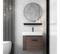 24" Floating Bathroom Vanity with Ceramic Sink Solid Wood Cabinet & Side Storage Space-Saving Design Modern Faucet Combo for Small Bathrooms