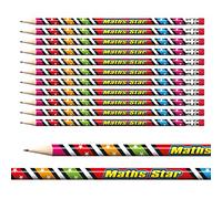 24 Foil Maths Star Award Pencils Pupil Children Rewards Motivational Pre - Sharpened Brainwaves Primary Teaching Services