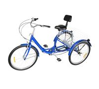 24" Foldable Adult Tricycle, 7 Speed 3 Wheels Adult Trike Tricycle Bike with Basket, Foldable Bicycle for Seniors Adults Men and Women Shopping, Large Basket Backrest Seat, Adjustable Height (Blue)