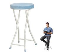 24" Folding Bar Stool Backless Collapsible Padded Round Chair with Removable Cover Counter Height Stool for Kitchen Dining Breakfast and Home Use