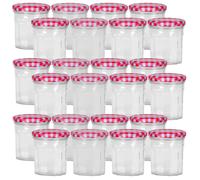 (24) Glass Jam Jars Checkered Metal Lids Food Preserve