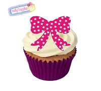 24 Gorgeous Edible Pre-Cut Wafer Bows: Bright Pink Stars