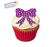 24 Gorgeous Edible Pre-Cut Wafer Bows: Bright Purple Stars