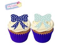 24 Gorgeous Edible Pre-Cut Wafer Bows: Mixed bright and pastel blue Stars