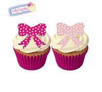 24 Gorgeous Edible Pre-Cut Wafer Bows: Mixed Bright and Pastel Pink Stars