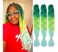 24" Green Ombre Braid Hair Extensions Warm Water C58 3 Packs