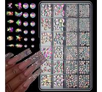 24 Grids Multicolor Resin Nails Art Rhinestones Mixed Shapes for Manicure and Decoration Resin Decorations Set