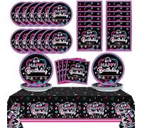 24 Guests Music Party Plates Napkins Tablecloth Supplies Set Music Media Theme Disposable Tableware Dinnerware Decorations Favors for Birthday Party Baby Shower