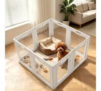24" H Clear Acrylic Dog Playpen,8-Panel Modern Black Indoor Pet Fence,Aesthetic DIY Aesthetic DIY Modular Exercise Pen for Puppies,Rabbits&Small Animals,Tool-Free Assembly（20" Wx24 H,8 Panels,White
