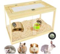 24" Hamster Cage, Lockable Sliding Door Gerbil Cage, Dwarf Hamster Cage with Metal Mesh Roof, Mice and Small Animal Habitat, Chewproof Syrian Hamster Enclosure, (Wooden, 24" L x 16" W x 16" H)