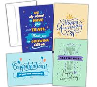 24 Happy Work Anniversary Cards Bulk with Envelopes - 24 Cheerful Work Anniversary Cards for Employees in a Storage Box - Employee Appreciation Gifts Bulk, 4 Designs x 6 Cards Each (Celebration Set)
