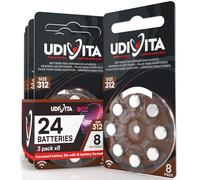 24 Hearing Aid Batteries Size 312 Udivita PR41 (Brown) Zinc-Air Hearing Evolution with Phono Pulse Technology - 3 Blisters of 8 Batteries