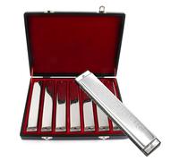 24 Hole Tremolo Harmonica Set 7 Keys,Professional Polyphonic Mouth Organ Performance Harmonica 12Keys set with Case for Adults,Professionals and Students Beginner Gifts (Sliver 7 Keys)