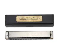 24 Holes Tremolo Harmonica in Key of C, Mouth Organ Instrument for Beginners, Compact Black Harmonica with Case for Kids and Adults, Made of Resin and Metal