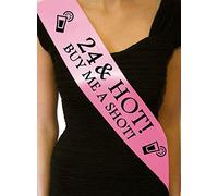 24 & Hot - Buy me a Shot!' Sash 24th Birthday Sashes - Baby Pink