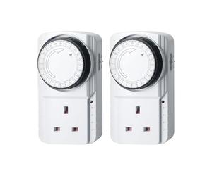24 Hour Segment Mechanical Timer Switch, Indoor Timer Plug Socket UK for Lamps, Indoor Lights, Coffee Machine, Home Appliances, MAX Load. 13A 3200W, 2 Pack