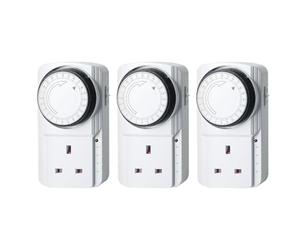 24 Hour Segment Mechanical Timer Switch, Indoor Timer Plug Socket UK for Lamps, Indoor Lights, Coffee Machine, Home Appliances, MAX Load. 13A 3200W, 3 Pack
