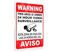 24 Hour Video Surveillance Bilingual English & Spanish Warning Sign, 8x12 Inch Reflective Lightweight Aluminum Sign with Pre-Drilled Holes, Indoor & Outdoor Home & Business Use