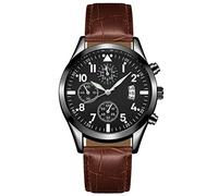 24 Hour Watch Function Leather Watch Watch Luminous Popular with Calendar Plus Function Men's Men's Watch (D, One Size)