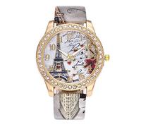 24 Hour Watch Vintage Tower Fashion Watch Quartz Wristwatch Leather Crystal Women Men's Watch (Grey, One Size)